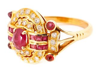 Ladies 14k Yellow Gold, Ruby, & Diamond Ring
