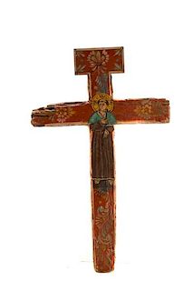 Polychromed Wood Santos Cross, Signed