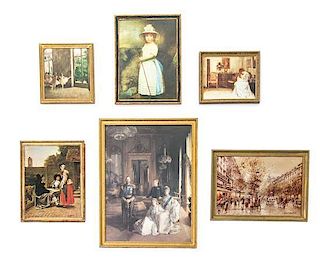 * Six Framed Decorative Articles, Height of tallest 5 x 3 3/4 inches.