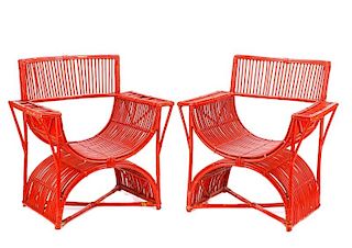 Pair, Art Deco Curule Form Rattan Chairs
