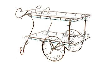 Salterini Style Copper & Glass Two-Tier Cart