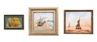 * Three Framed Nautical Paintings, Height of first 1 3/4 x 2 inches.