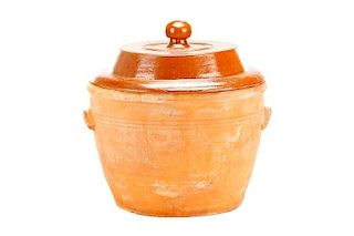 French Glazed Terra Cotta Lidded Pot