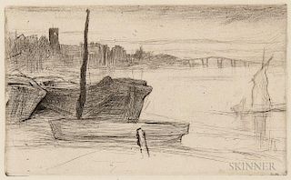 James Abbott McNeill Whistler (American, 1834-1903)      Chelsea Bridge and Church