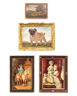 * Four Framed Oil Paintings on Board, Height of first 3 1/4 x 2 3/4 inches.