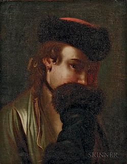 Attributed to Pietro Antonio Rotari (Italian, 1707-1762)      Portrait of a Russian Woman Hiding Her Smile Behind a Fur Cuff