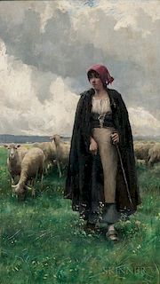 Julien Dupré (French, 1851-1910)      Shepherdess in a Landscape