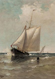 Marshall Johnson Jr. (American, 1850-1921)      Schooner Leaving a Harbor