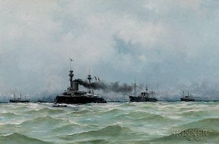 Henri Edmond Rudaux (French, 1870-1927)      French Battleships at Sea