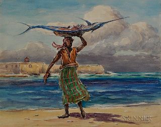 Reynolds Beal (American, 1866-1951)      Woman with Swordfish, Curaçao