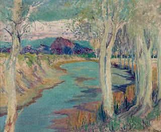 Jessie Benton Evans (American, 1866-1954)      Aspens Along the River's Edge