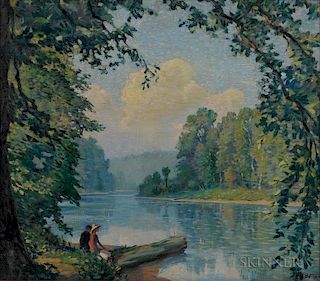 Louis Betts (American, 1873-1961)      Resting by the Pond Shore