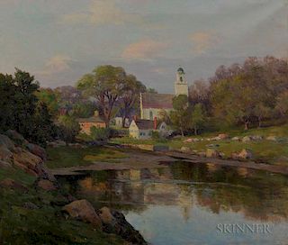 Melbourne H. Hardwick (American, 1857-1916)      Quiet New England Village and Cove
