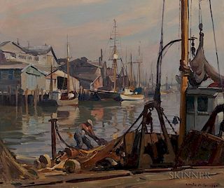 Emile Albert Gruppé (American, 1896-1978)      Repairing the Nets, Gloucester Harbor