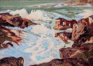 Attributed to Frederick Judd Waugh (American, 1861-1940)      Stormy Coast  /An Oil Sketch