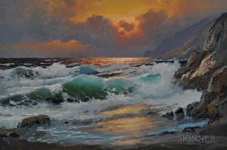 Alexander Dzigurski (American, 1911-1995)      Coastal Cliffs at Sunset