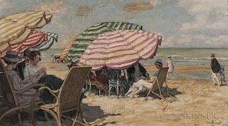 René François Xavier Prinet (French, 1861-1946)      Figures at Leisure Under Striped Beach Umbrellas