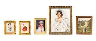 * Five Framed Decorative Articles, Height of first 1 1/4 x 1 inches.