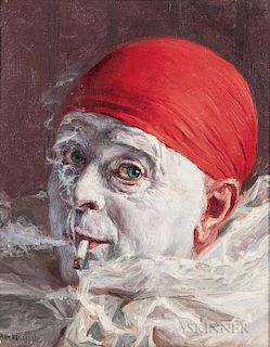 Armand Francois Joseph Henrion (Belgian, 1875-1958)      Smoking Clown in a Red Headwrap