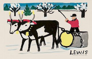 Maud Lewis (Canadian, 1903-1970)      Ox Team in Snow