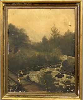 Oil on Canvas of a Couple by a Stream