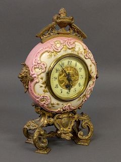 French Porcelain and Spelter Mantle Clock