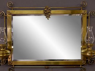Brass Mirror with Electrified Lamps