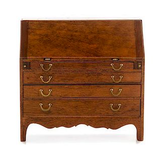 * A Federal Style Mahogany and Satinwood Slant Front Secretary, Height 3 1/2 x width 3 3/4 x depth 1 3/4 inches.