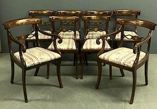 Set of Eight English Mahogany Saber-Leg Chairs