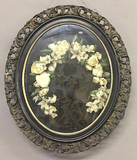 Victorian Shadow Framed Feather Flowers