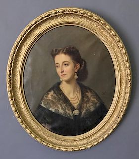 Oval Oil on Canvas Portrait of a Lady