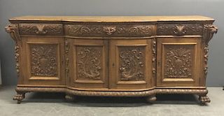 Oak Sideboard with Carved Lion Heads & Griffins