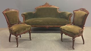 Victorian Walnut Settee with Matching Side Chairs