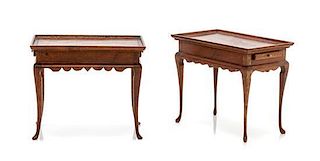 * A Pair of Queen Anne Style Mahogany Side Tables, Height 2 1/8 x width 2 5/8 x depth 1 5/8 inches.