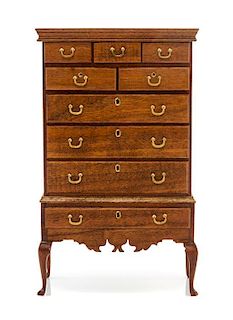 * A Queen Anne Style Mahogany Highboy, Height 5 3/4 x width 2 1/2 x depth 1 3/4 inches.