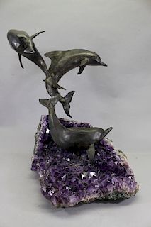 Robert Winship, Bronze Dolphins on Amethyst Geode