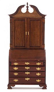 * A New England Style Secretary Bookcase, Height 8 x width 3 1/2 x depth 2 inches.