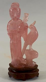 Carved Rose Quartz Chinese Figural Grouping