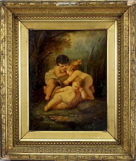 19th C. Painting of Infants in a Landscape