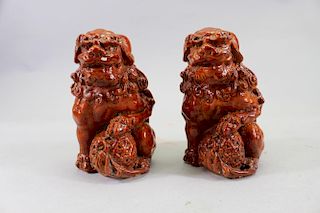 (2) Chinese Glazed Terracotta Foo Dogs