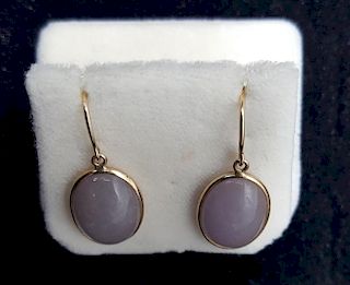 Pair of 14k Gold & Lavender Jade Earrings
