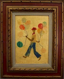 "Balloon Man" V Stilson, String/Watercolor Collage
