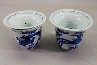 Pair of Chinese Blue/White Strainer Cups