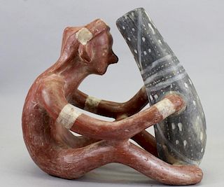Seated Southwestern Pottery Figure with Vessel