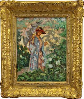 W. Peterson (Early 20th C) Woman in Flower Garden