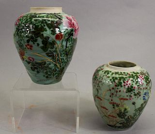 (2) 20th C. Floral Porcelain Jars