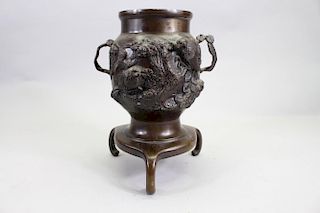Antique Japanese Twin Handled Bronze Vase