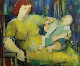 20th C. Mother & Child Oil/Canvas