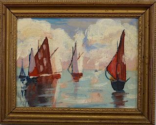 Early 20th Century Painting of Sailboats