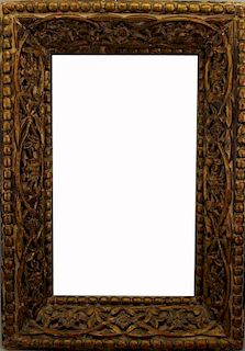 Heavily Carved Arts & Crafts Style Wooden Frame